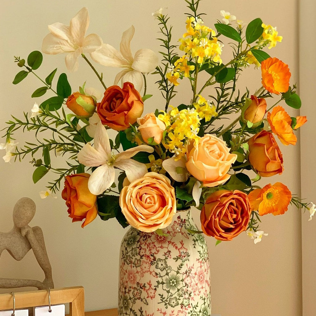 Orange Rose Bouquet with Ceramic Vase