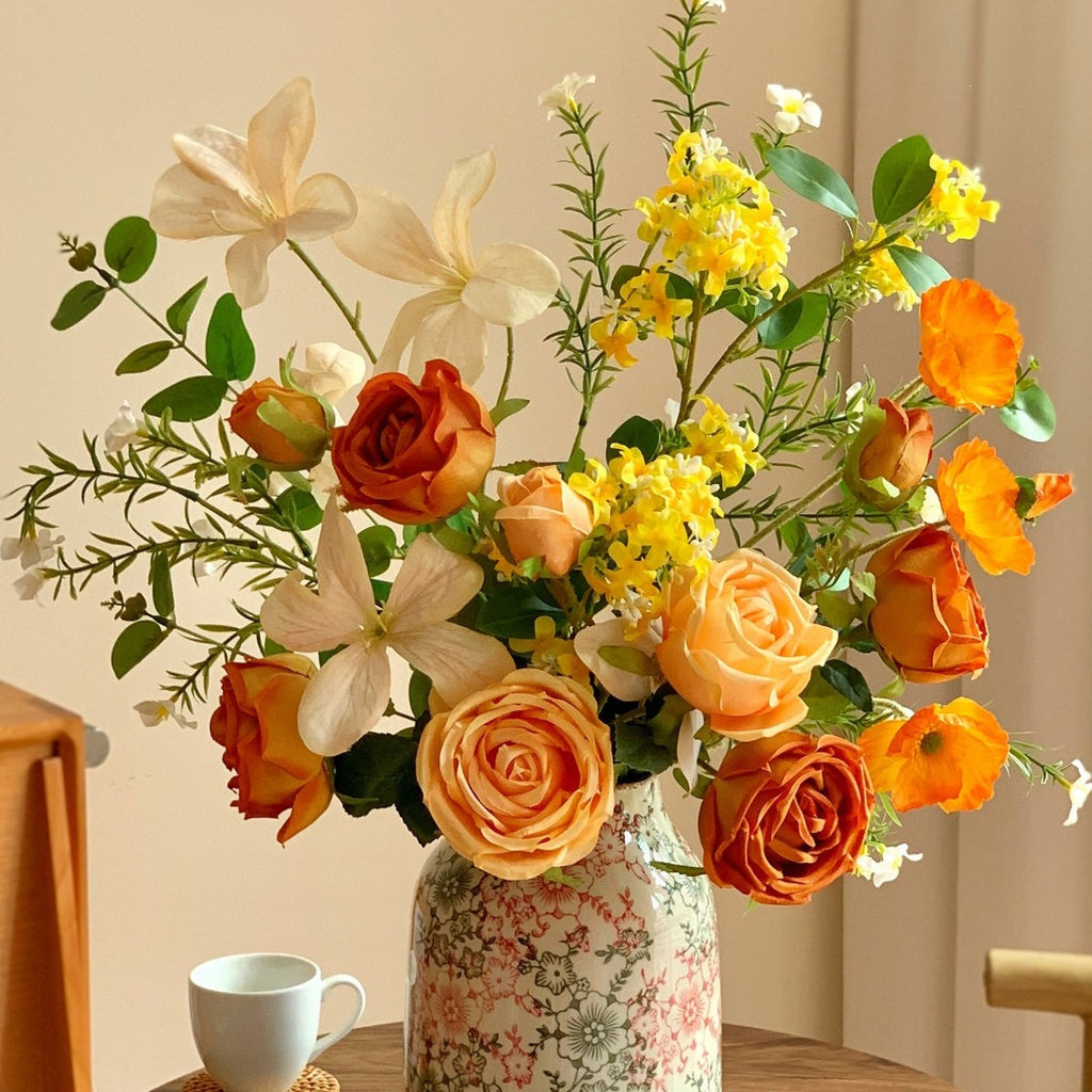 Orange Rose Bouquet with Ceramic Vase