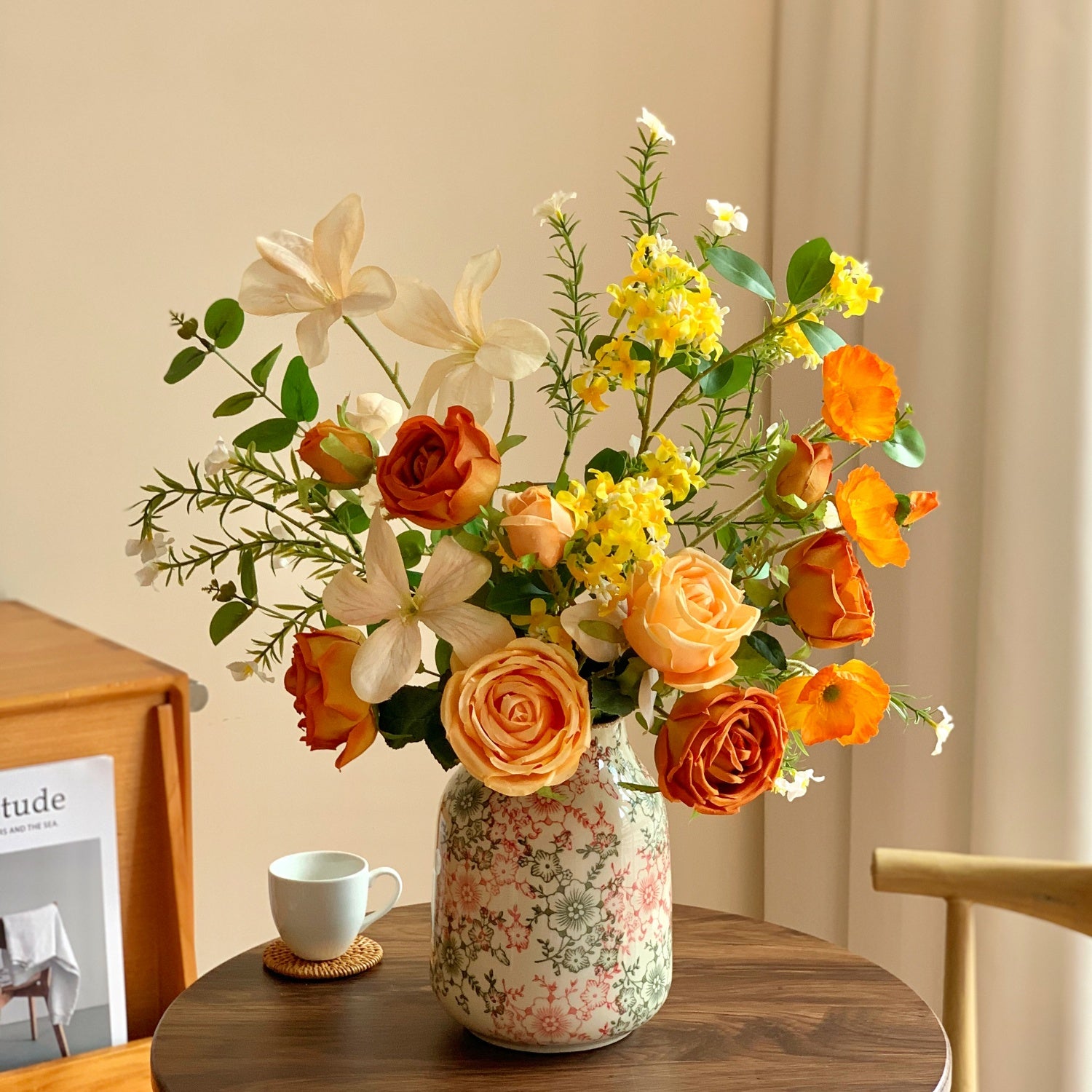 Orange Rose Bouquet with Ceramic Vase