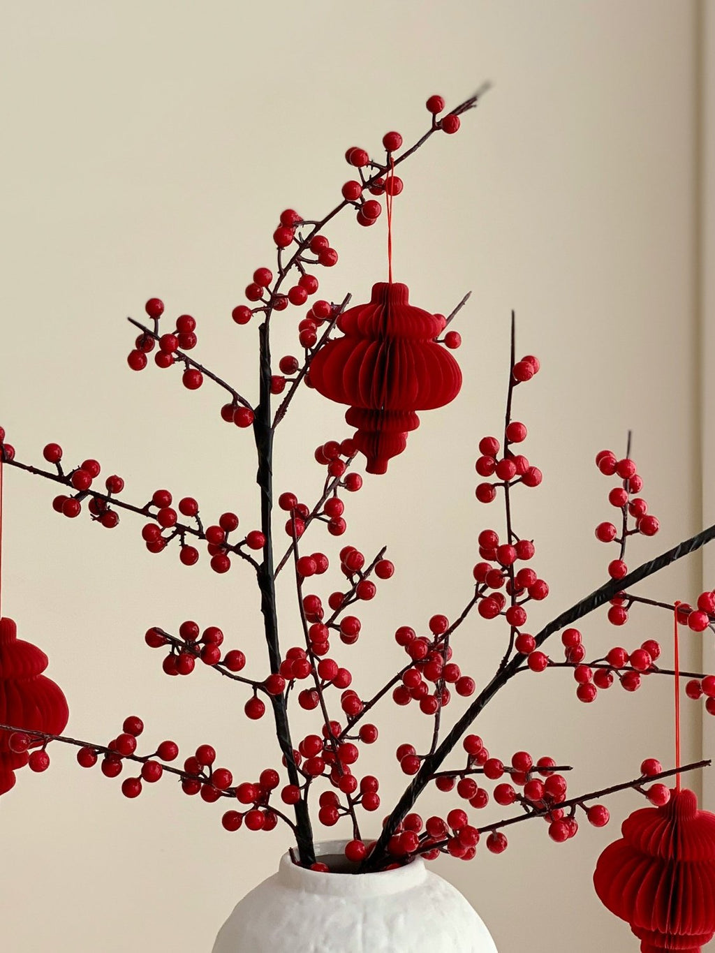 Artificial Holly Berry Bouquet with Ceramic Vase
