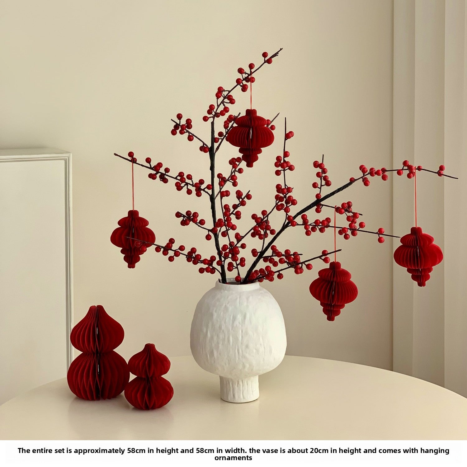 Artificial Holly Berry Bouquet with Ceramic Vase