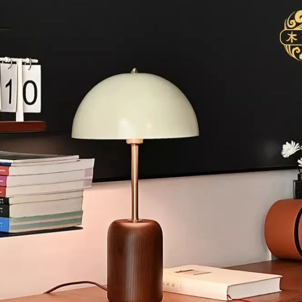 Vintage Solid Wood Bedside Table Lamp with LED Bulb