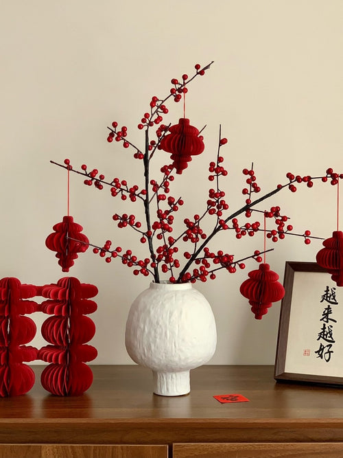 Artificial Holly Berry Bouquet with Ceramic Vase
