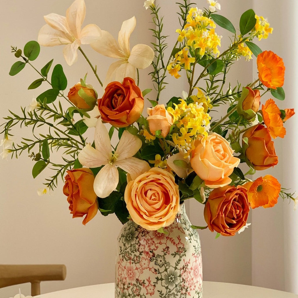 Orange Rose Bouquet with Ceramic Vase