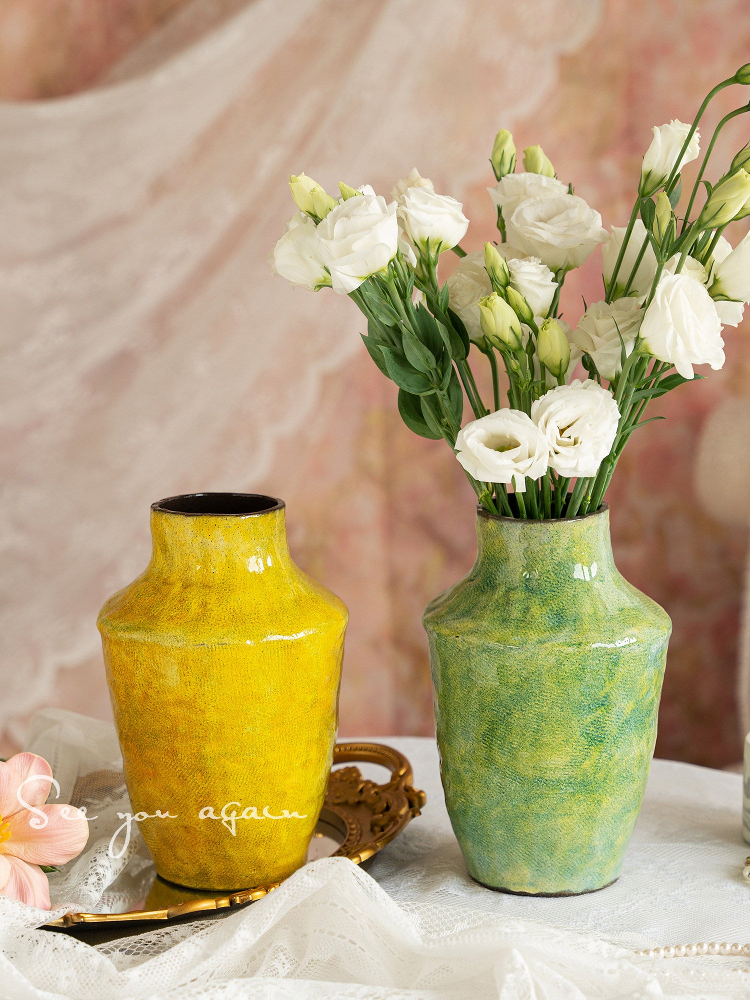 Ceramic Vase French Retro Floral Arrangement Home Decor